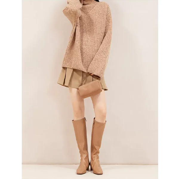 Factory customized 2025 autumn new style lazy retro alpaca wool pullover for women loose turtleneck for women