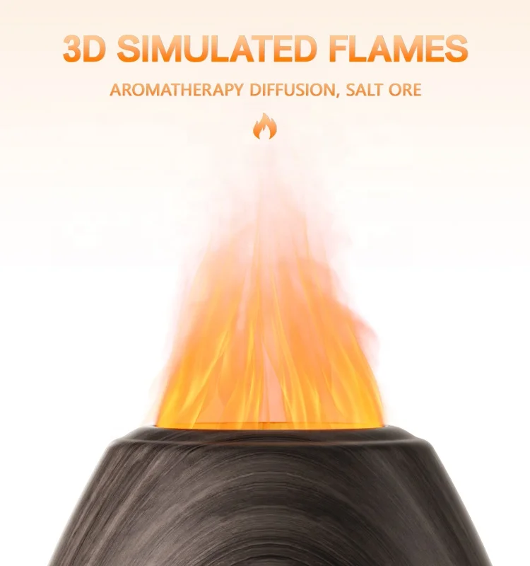 3D Flame Aroma Diffuser with Salt Stone Luxury Seven-Color or Warm and Blue Option Quiet Stylish Design