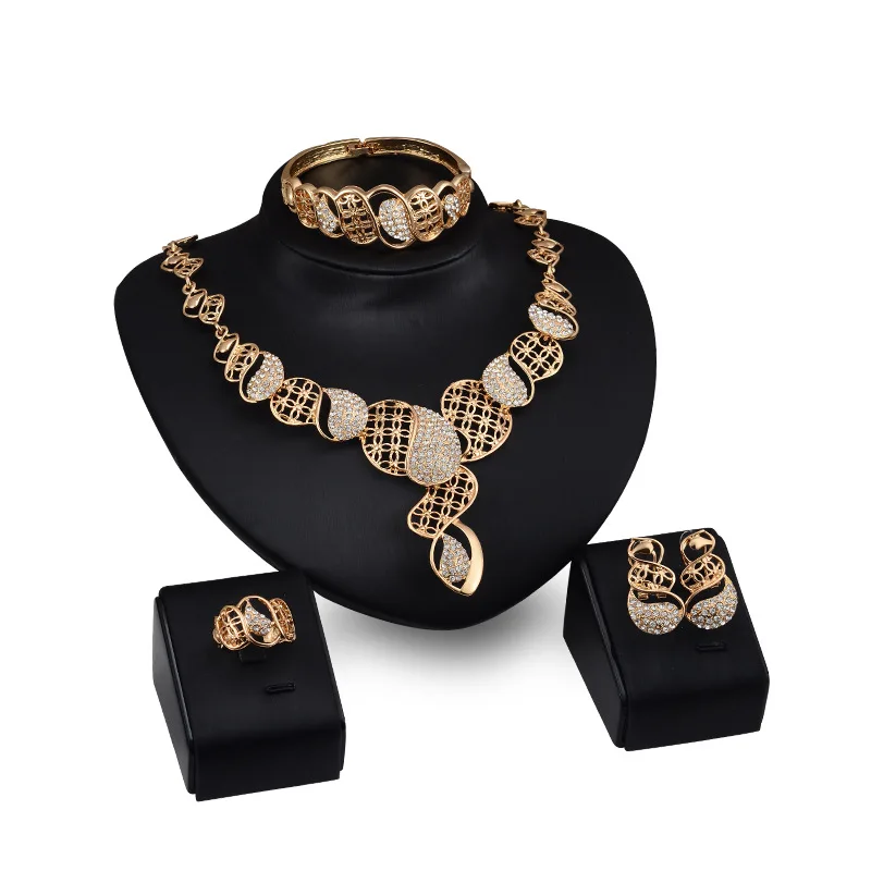 Wedding Fine Jewelry African Costume Jewelry Set Gold Color Bridal Jewelry Sets Party Earing And Necklace Sets