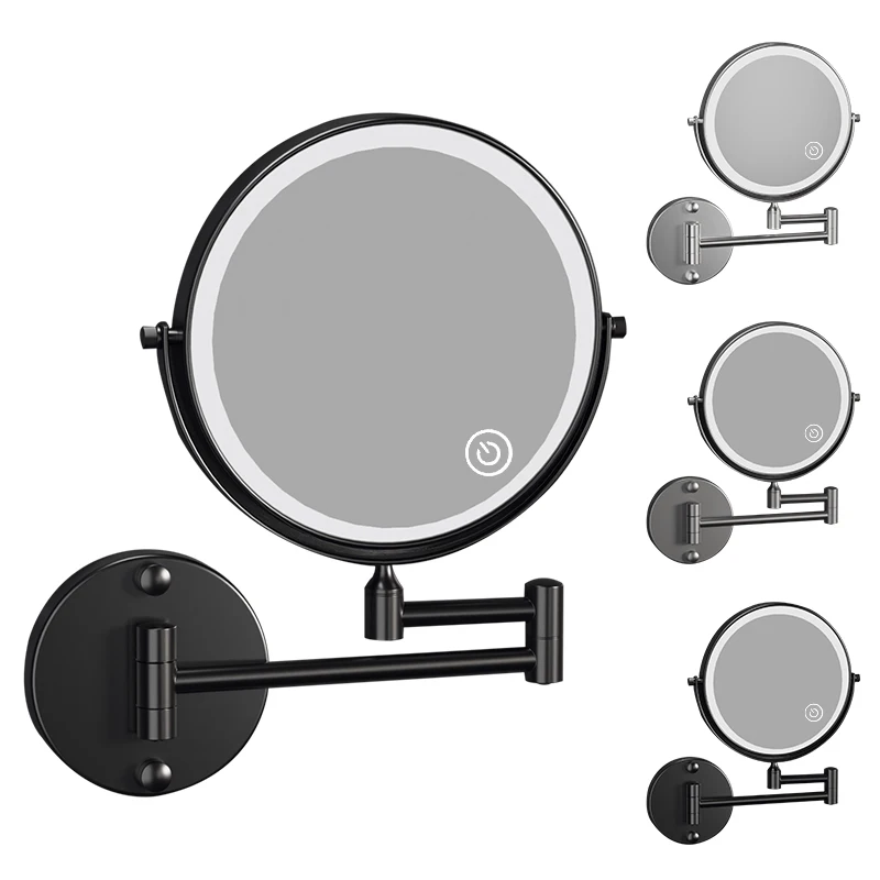 Wall Mounted Extendable Double Sided Swivel Hardwired Corded Magnifier Makeup Vanity Mirror With Lights