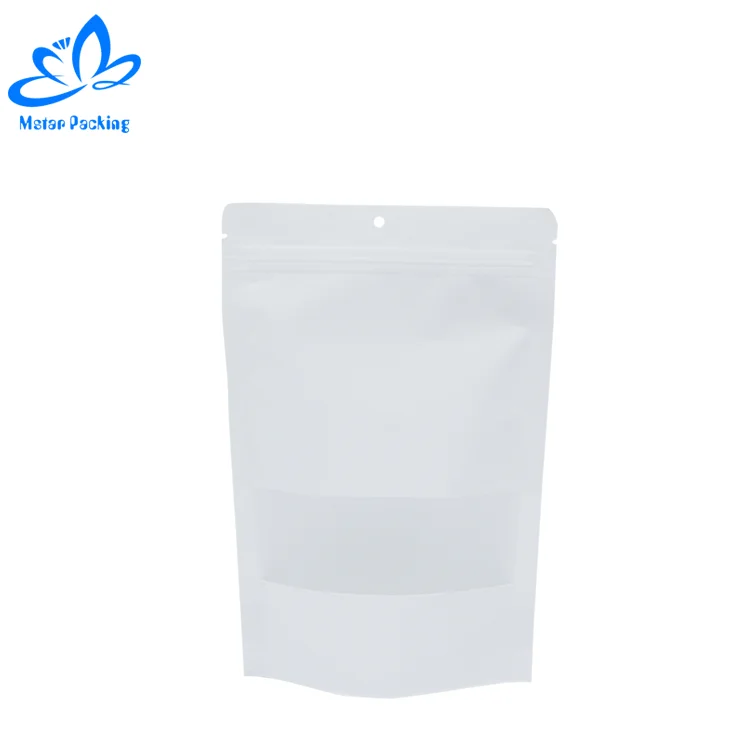 Biodegradable Custom Printed Ziplock Kraft Paper Stand up Pouch With Window Food Packaging Mylar