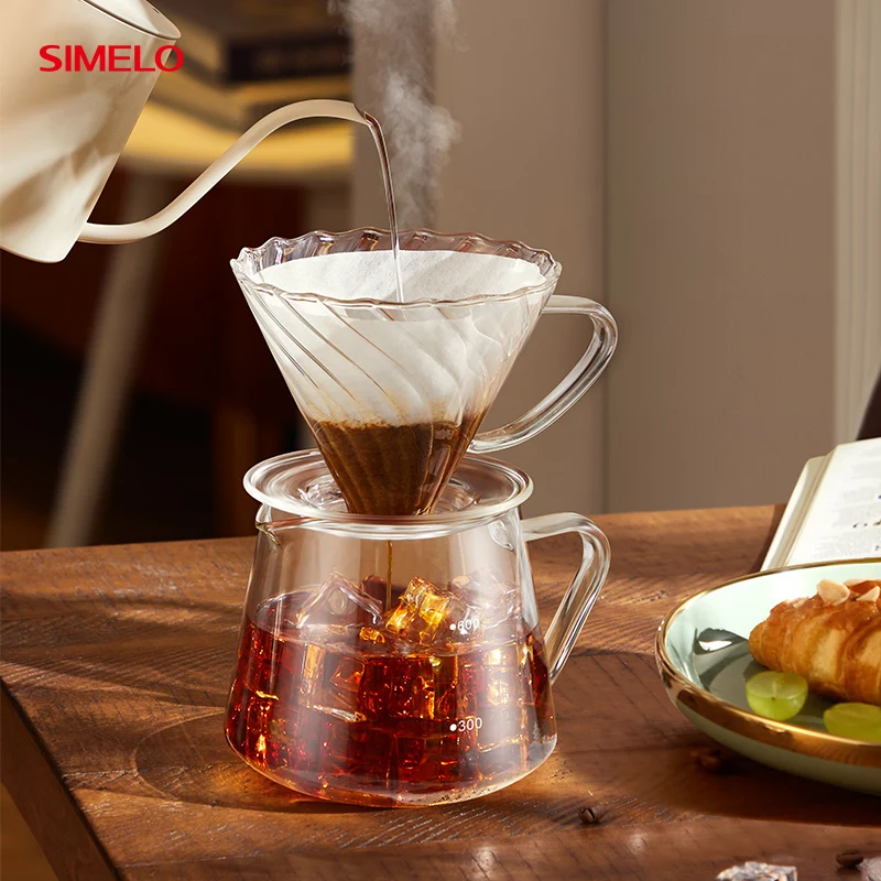 SIMELO V02 superior quality High borosilicate glass Storm Spiral Pattern Glass Filter Cup Coffee Dripper