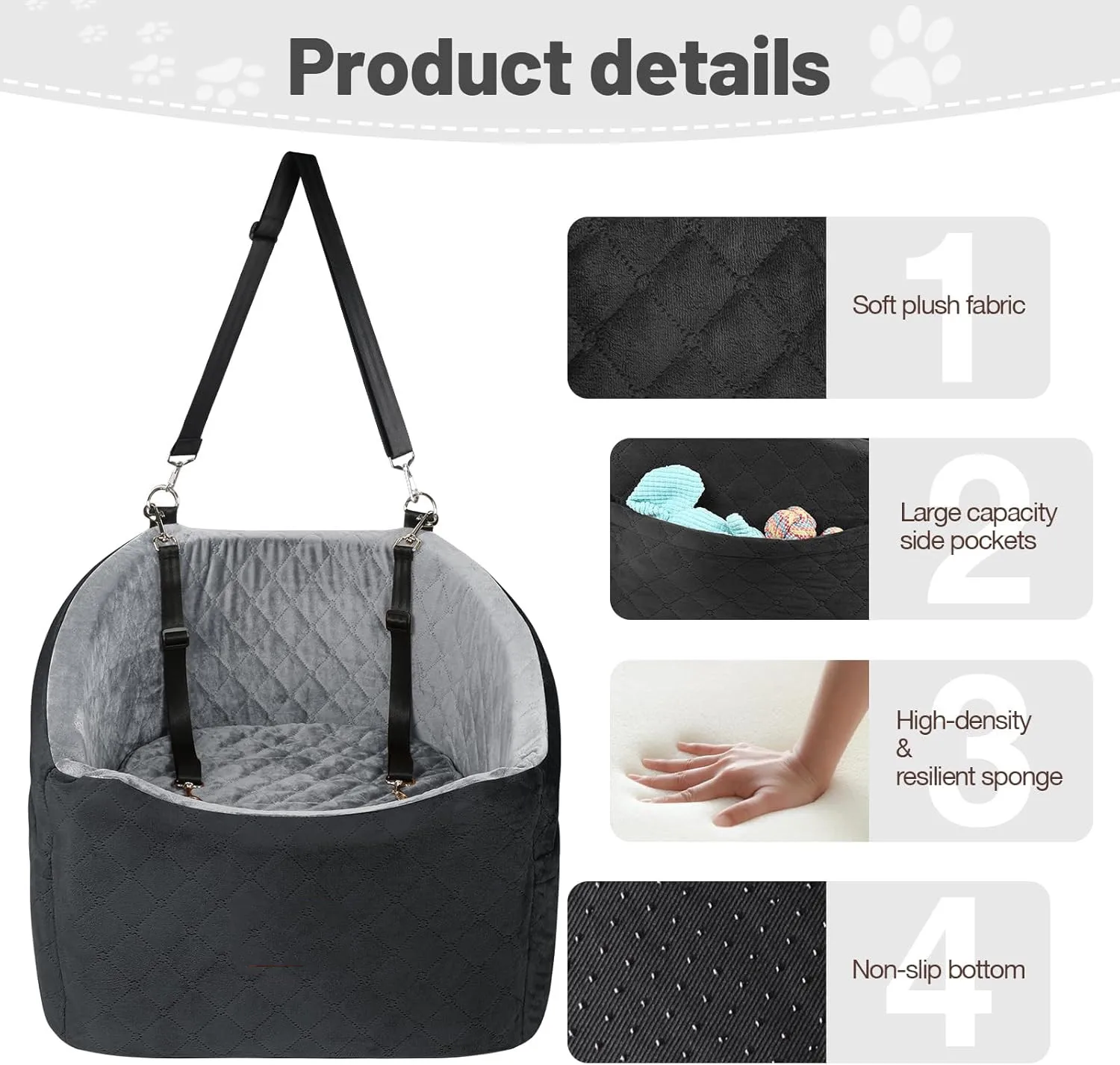 Booster Dog Car Seat Luxury Dog Travel Bed Pet Car seat  with Elevated Cushion & safety belt and dog leash inside