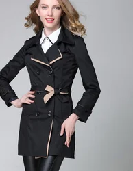 New Fashion Designer Brand Classic European Trench Coat khaki Black Double Breasted Women Pea Coat real photos