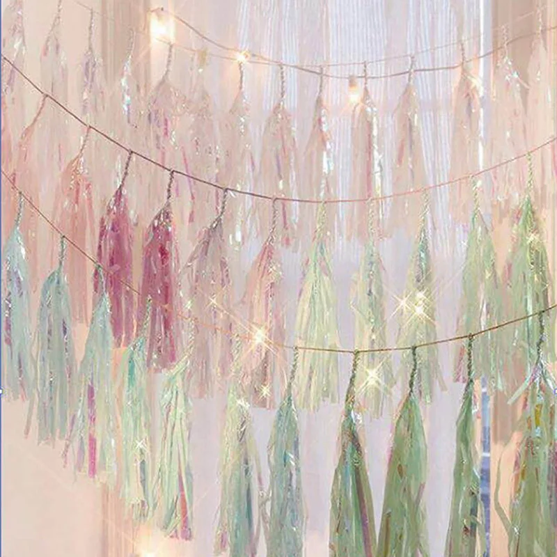 Factory hot selling DIY party favor  tissue paper tassel garland  aluminium film fringe garland for party decoration