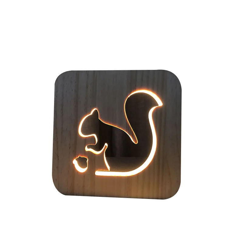 
Personality Creative Decorative Lamp Cartoon Animal Solid Wood Hollow 3D Night Light 