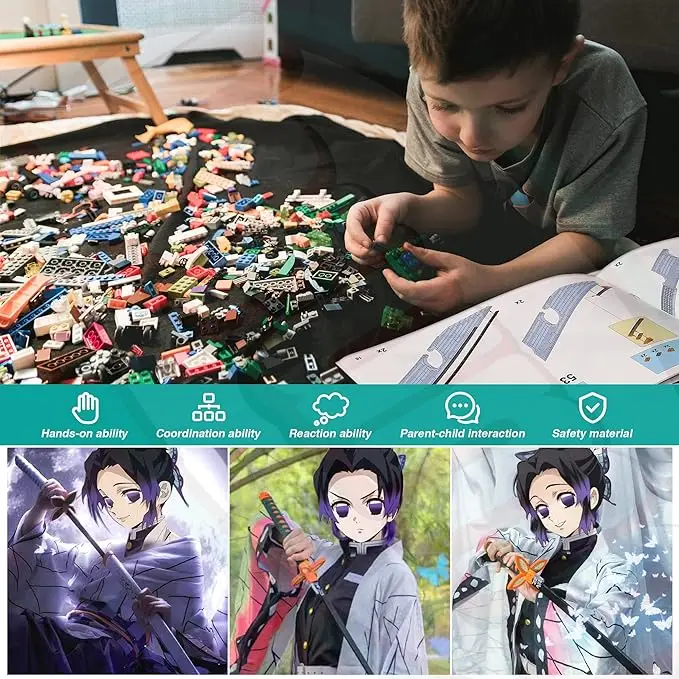 Demon slayer sword building block set, with scabbard and bracket, Cosplay animation sword building toy set, with luminous.