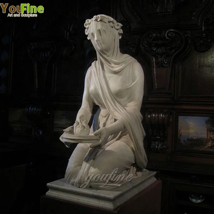 Life Size White Marble Veiling Woman Statue for Decoration