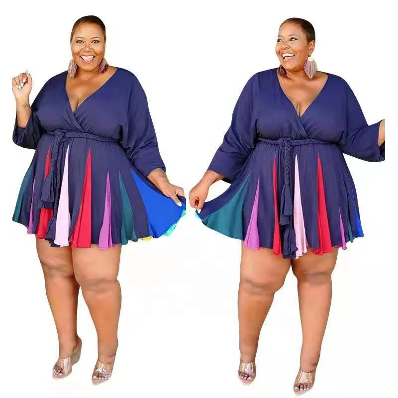 Fall Fashion Lady Casual Dresses V Neck Tie Dye Long Ruffle Puff Sleeve Women Dress with Belt Summer