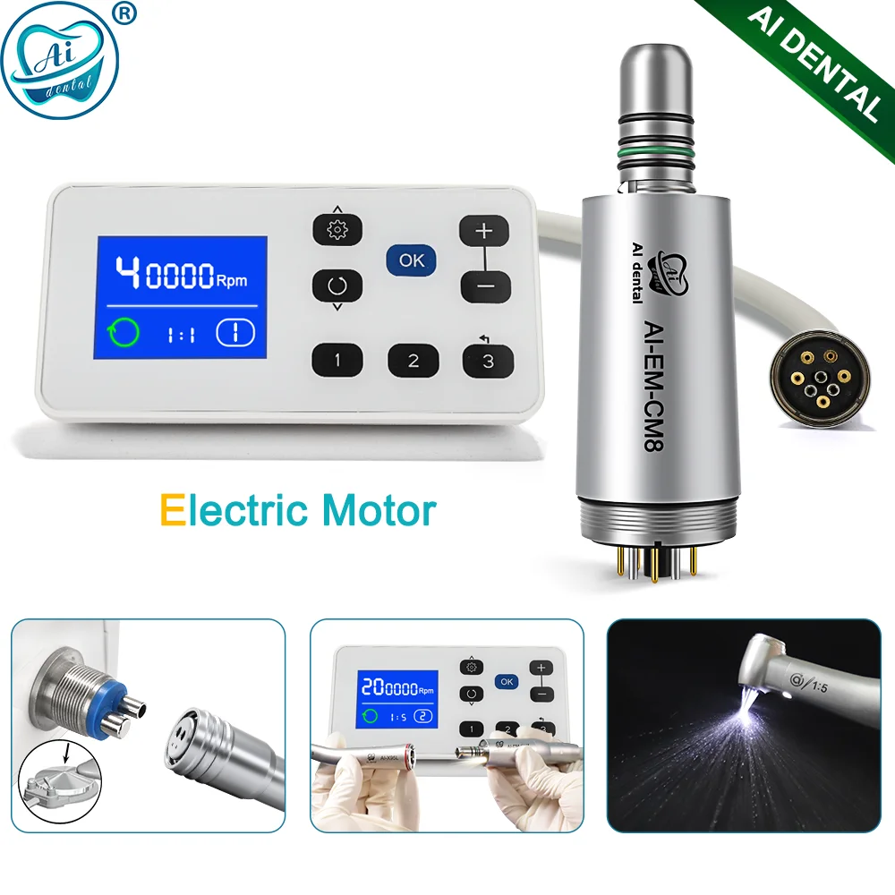AI-EM-CM8 16:1/1:1/1:1.5 Three Optional Settings LED Dental Electric Brushless Motor Equipment with 2/4 Holes turbine connector