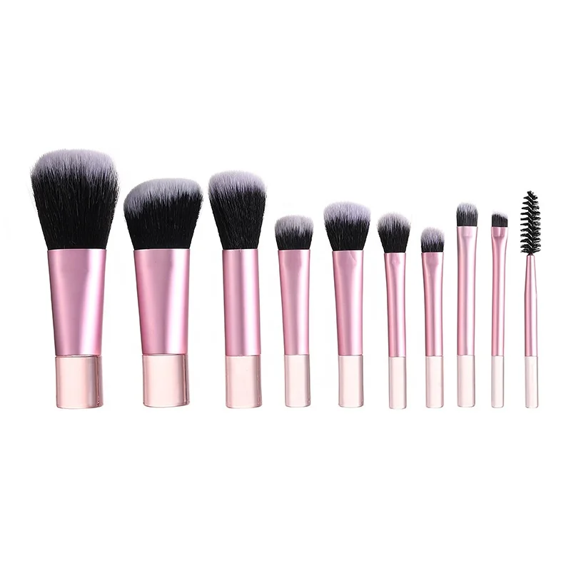 Portable Travel Makeup Brush Set Crystal Handle 10pcs Easy-taken Mini Full Complete Function Makeup Brushes Kit with Brush Pouch