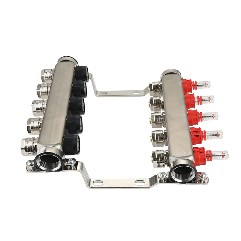 Spot Supply 2-12 Way Brass Water Manifold With Water Flow Meter For Floor Heating System Quantity Custom ss manifold
