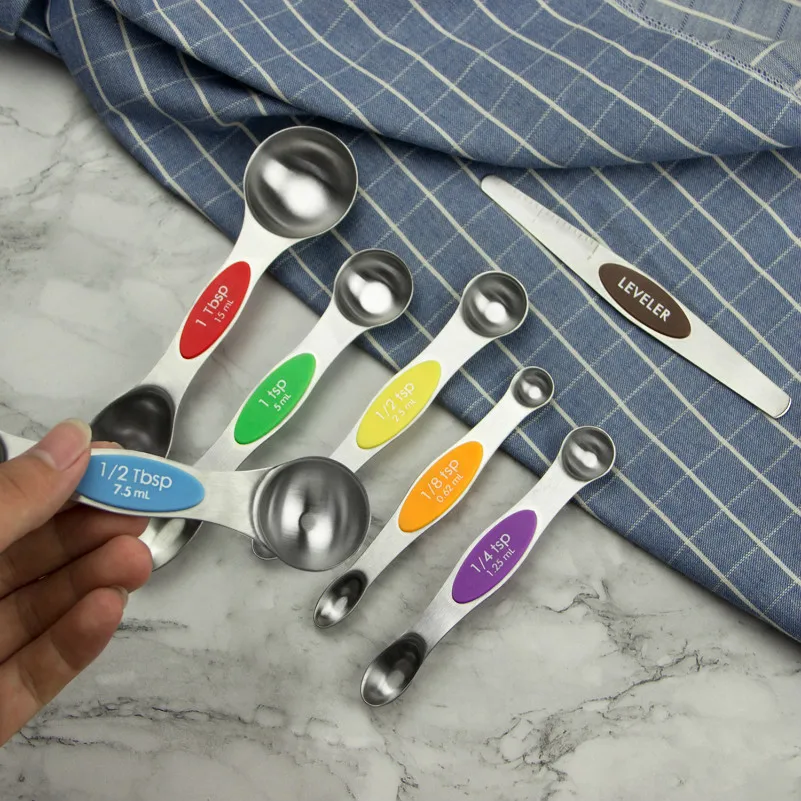 
7 Pack Amazon Best Sell Home Kitchen Accessories Baking Tools Magnet Stainless Steel Measuring Spoons 