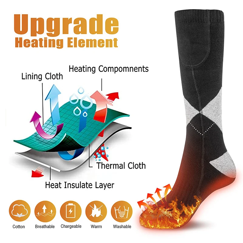 Custom Cotton Logo Outdoor Sport Battery Thermal Socks Men Winter Heat Transfer Socks Heated Men Socks
