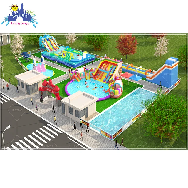 Lilytoys customized commercial inflatable water park outdoor playground for kids and adult