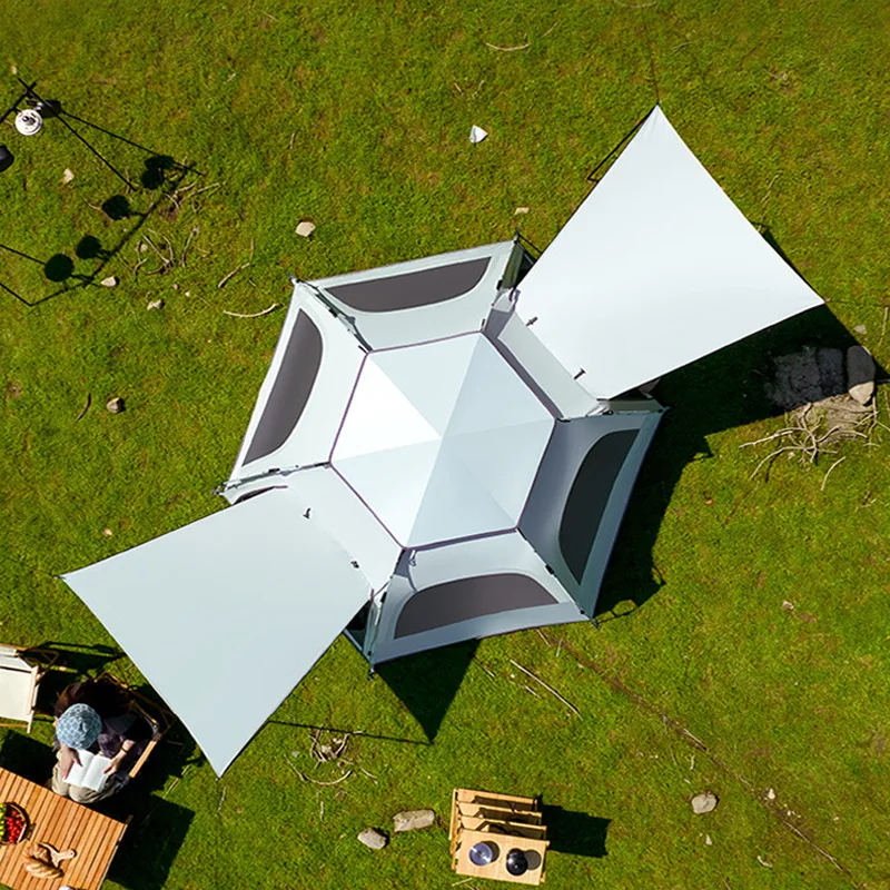 CLM Polyester Waterproof Glamping Outdoor Camping Beach Automatic Quick Open Hexagonal Family Tent