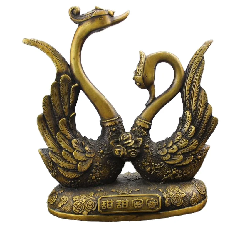 Brass Ornament Table Decoration Animal Couple Statues Metal Swan Sculpture