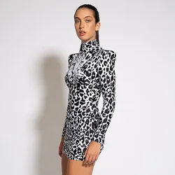 LW 2021 womens fall and winter fashion casual animal printed sexy slimming pullover crew neck long sleeve short romantic dress