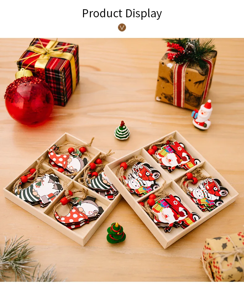 Wholesale Custom Christmas Decoration Supplies Luxury Metal Resin Wooden Sublimation Christmas Tree Hanging Ornament Set