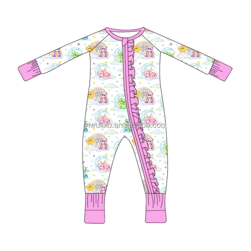 Organic Knitted Breathable Toddlers pajamas Cute Dinosaur and girls bamboo baby romper with zipper