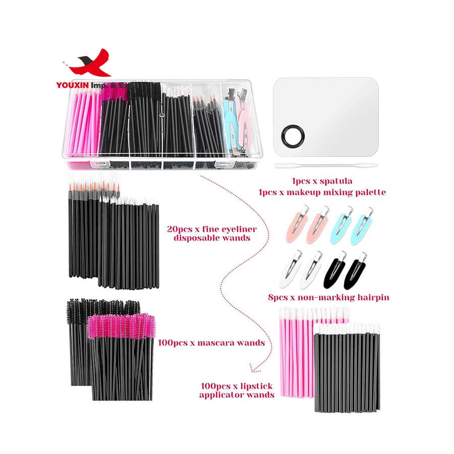 Factory Wholesale Makeup Tool Eyelash Brush Eyebrow Brush Lip Brush Hairpin Color Palette Powder Puff Disposable Makeup Tool Set