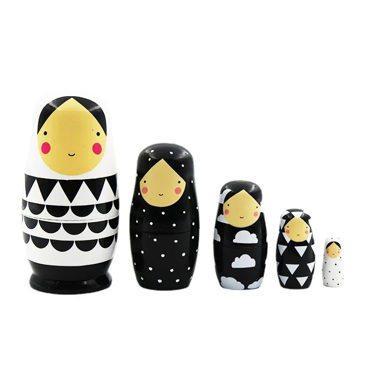 Souvenir Craft Gift Matryoshka Doll Black White Girl Russian Matryoshka wooden Nesting Doll