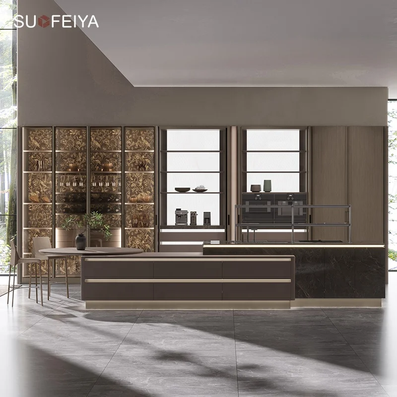 SUOFEIYA Factory Manufacturer Modern Flat Panel Technology Wood Veneer kitchen Cabinets Supplier