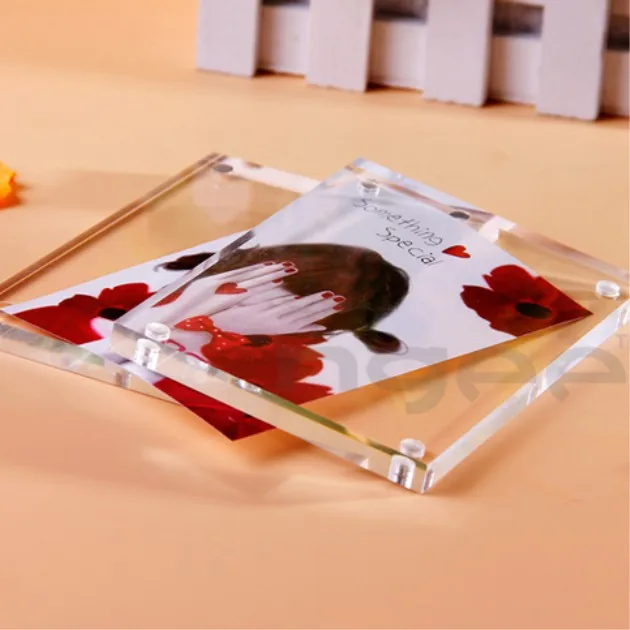 acrylic 4x6 Acrylic Frame, Magnetic Picture Frames, Clear, 10 + 10MM Thickness Stand in Desk/Table