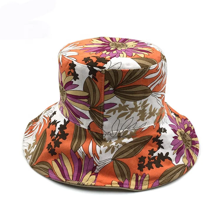New Product Printed Fabric Reversible Sun Protection Wide Brim Bucket Hat Waterproof