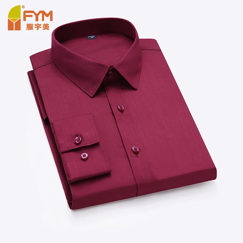 Customize Long Sleeve Chemises Hommes Spandex Polyester Casual Camisa Hombre Solid Shirt Mens Bamboo Fiber Breathable Shirts