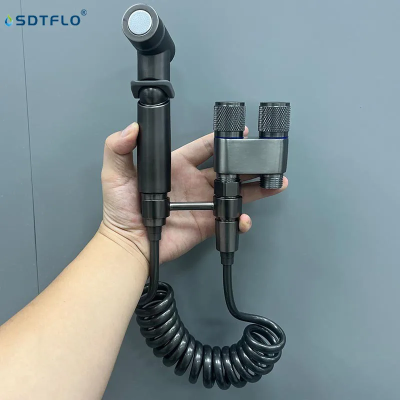 Hygienic Shower Toilet Bidet Sprayer Shower Head Double Outlet Angle Valve Wall-mounted Double Outlet Bidet Toilet Accessories