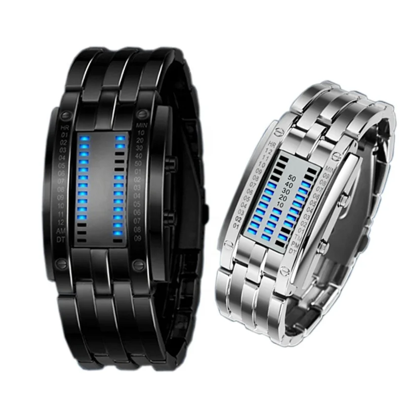 Two Line Indicator Blue Light Led Display New Creative Instructions Waterproof Sports Square Smart Watch