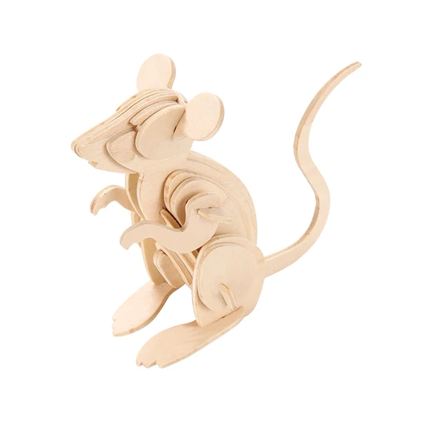 wooden 3d puzzle rat DIY assembling toy wood construction kit mouse animal puzzle 3D wooden Puzzle for Promotion Craft Kit