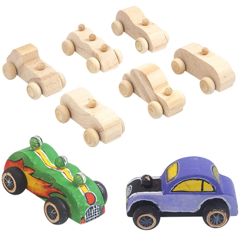 
6Pcs/Box Doodle Mini Wood Car With DIY Drawing Educational Toys With Wheels for Kids Gift Boys Girls 