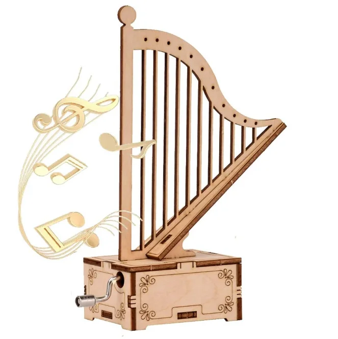 DIY Music Box, Gramaphone 3D Wooden Puzzle Model Kit, Laser Cut Wood Pieces phonograph Music Box