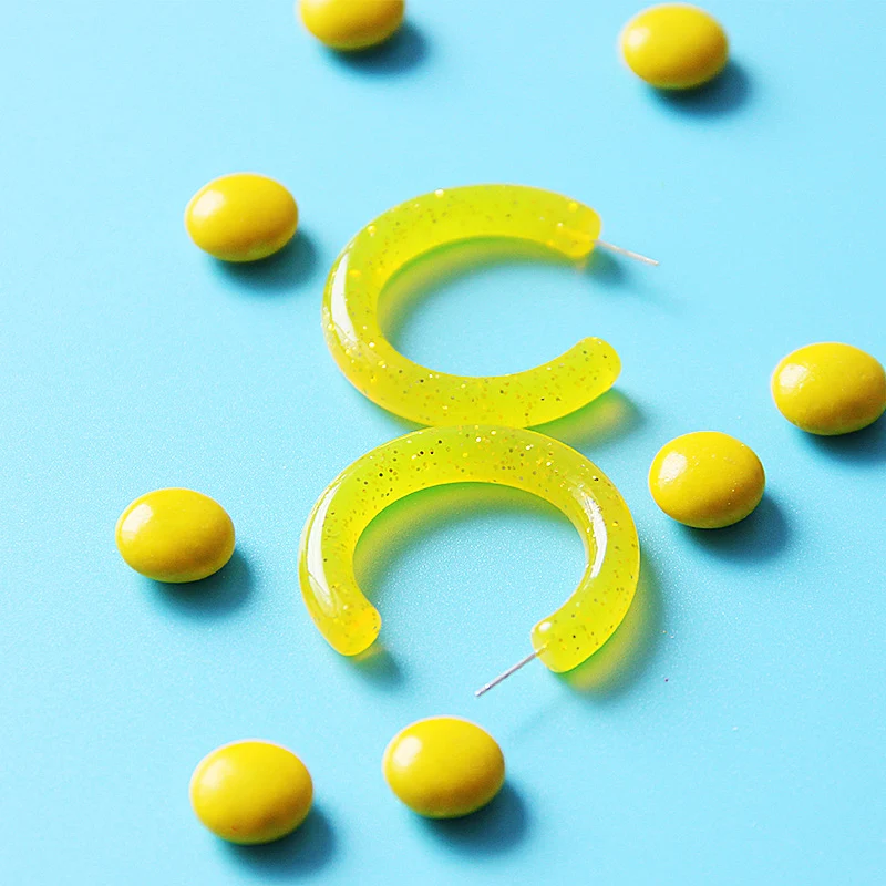 V&R Fashion jewelry 925 Sterling silver post earring transparent pink green neon yellow Acrylic hoop earrings