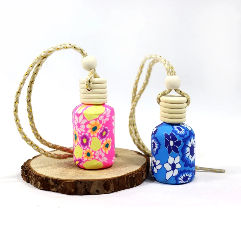 8ml 10ml Colored Polymer Clay Car Essential Oil Bottle Air Freshener Bottle Soft Ceramics Car Perfume Diffuser Hanging Bottle