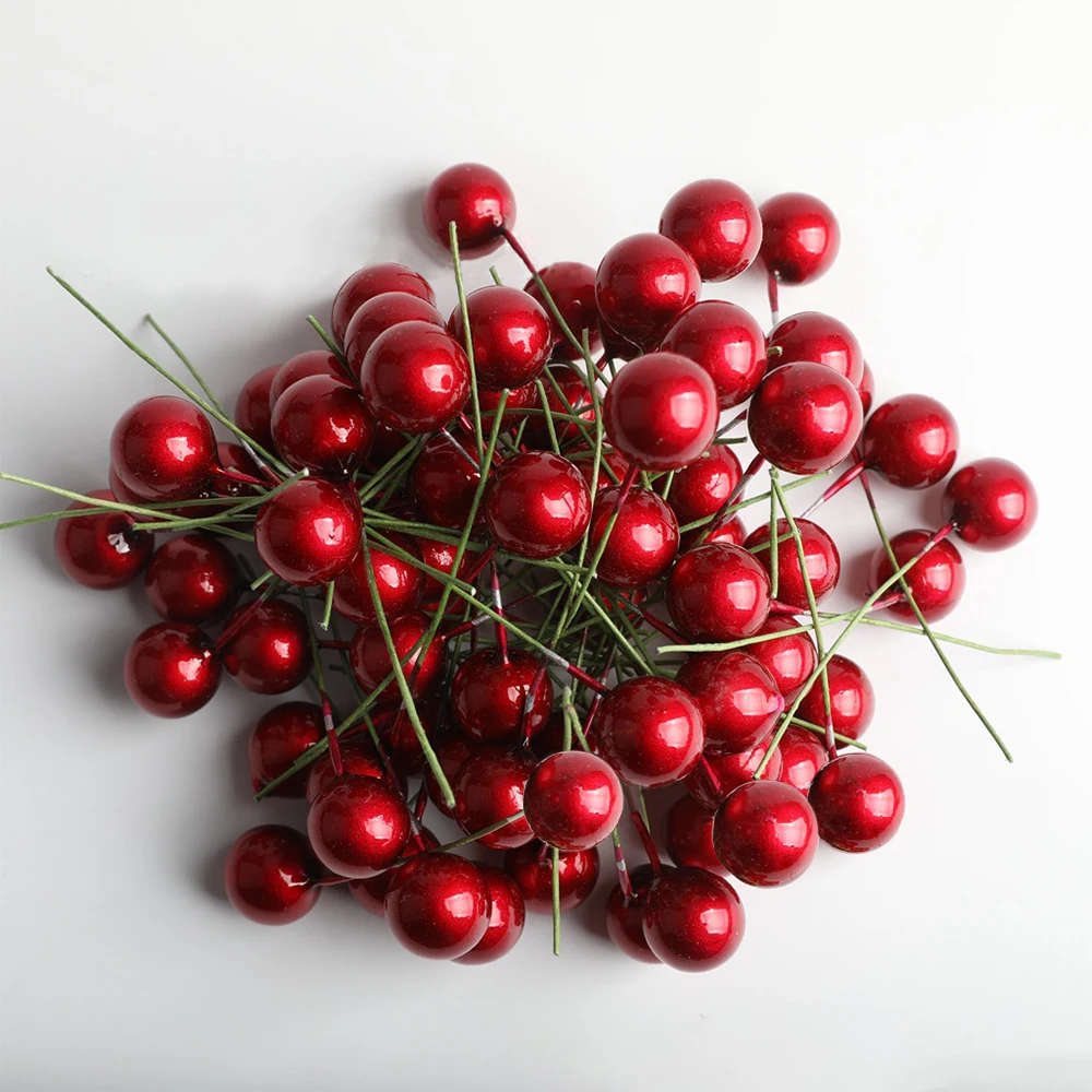 Artificial Red Holly Berry Picks Stems Fake Winter Christmas Berries Decor for DIY Garland and Holiday Wreath Ornaments