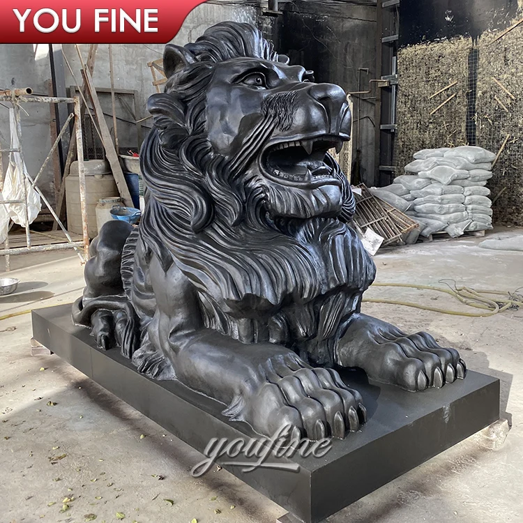 Большая наружная садовая антикварная скульптура с животными, бронзовая сидячая статуя льва с шариком для сада