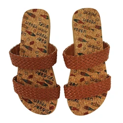 Manufacturer Hot Sale Ladies Women Flip Flop Slippers Women cork thong flip flop braided PU sandal with natural cork outsole