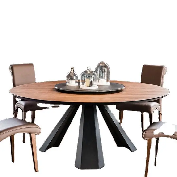 Wholesale American Nordic Modern Wooden Big Round 6 Seats Dinner Room Hotel Furniture Industrial Dining Table