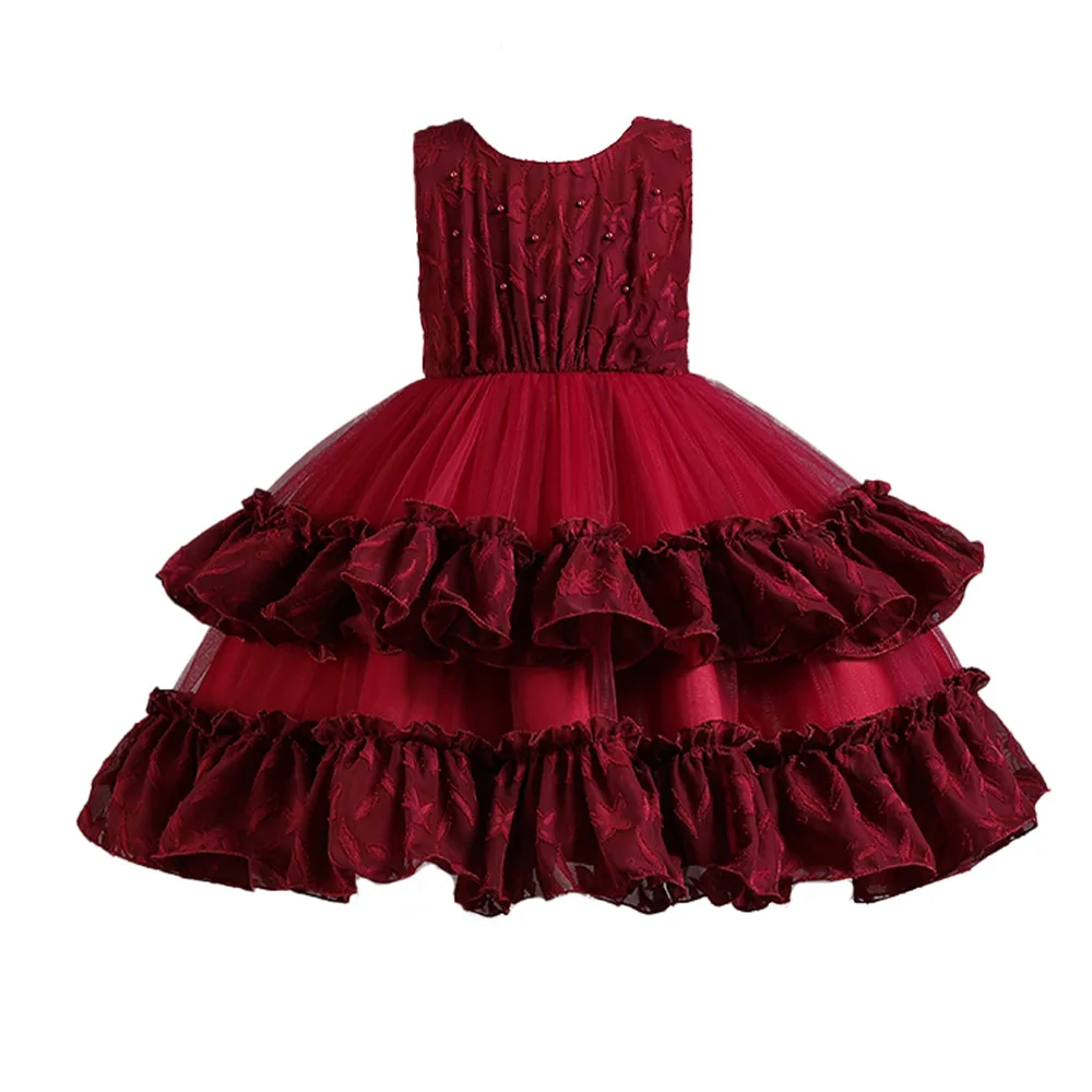 Summer new multi-layer wedding evening birthday dress for girl of 7 years old wedding party gown girls fancy frocks