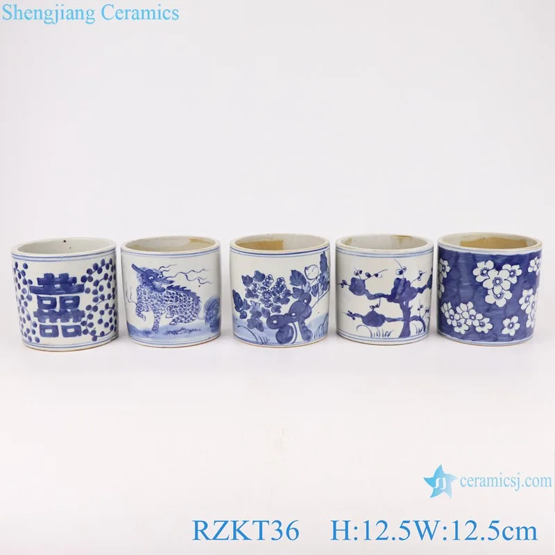 RZKT03-D Blue and white Chinese landscape floral ceramic cheap vase brush pot