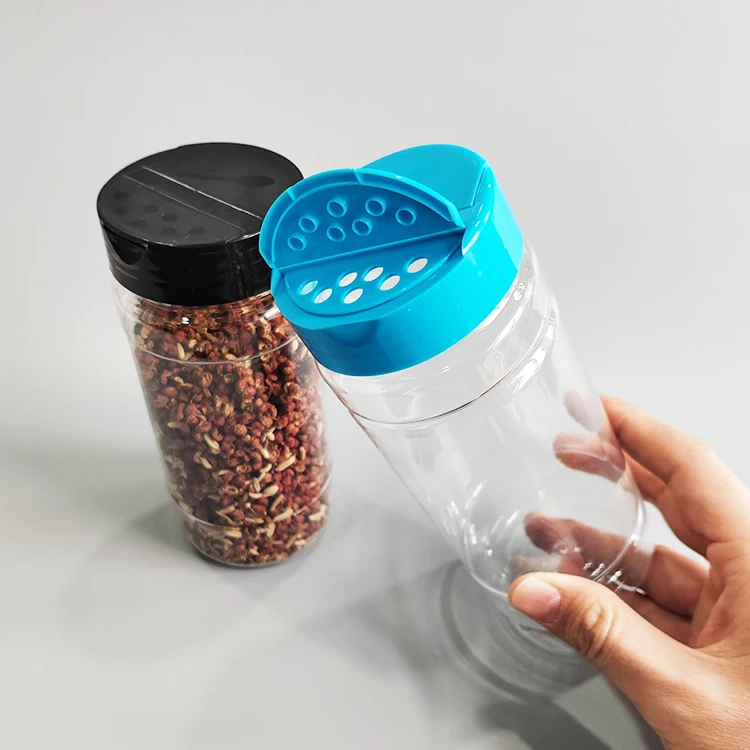 Wholesale Price Empty Plastic Bulk Spice Jar Packaging PET Clear Bottles With Blue Lids