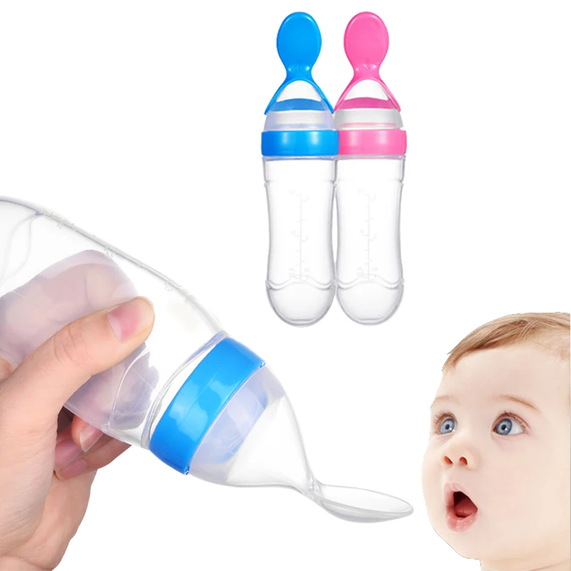 Wholesale Baby Rice Cereal Bottle Feeder Baby Silicone Baby Food Milk Feeder Squeeze Spoon biberon