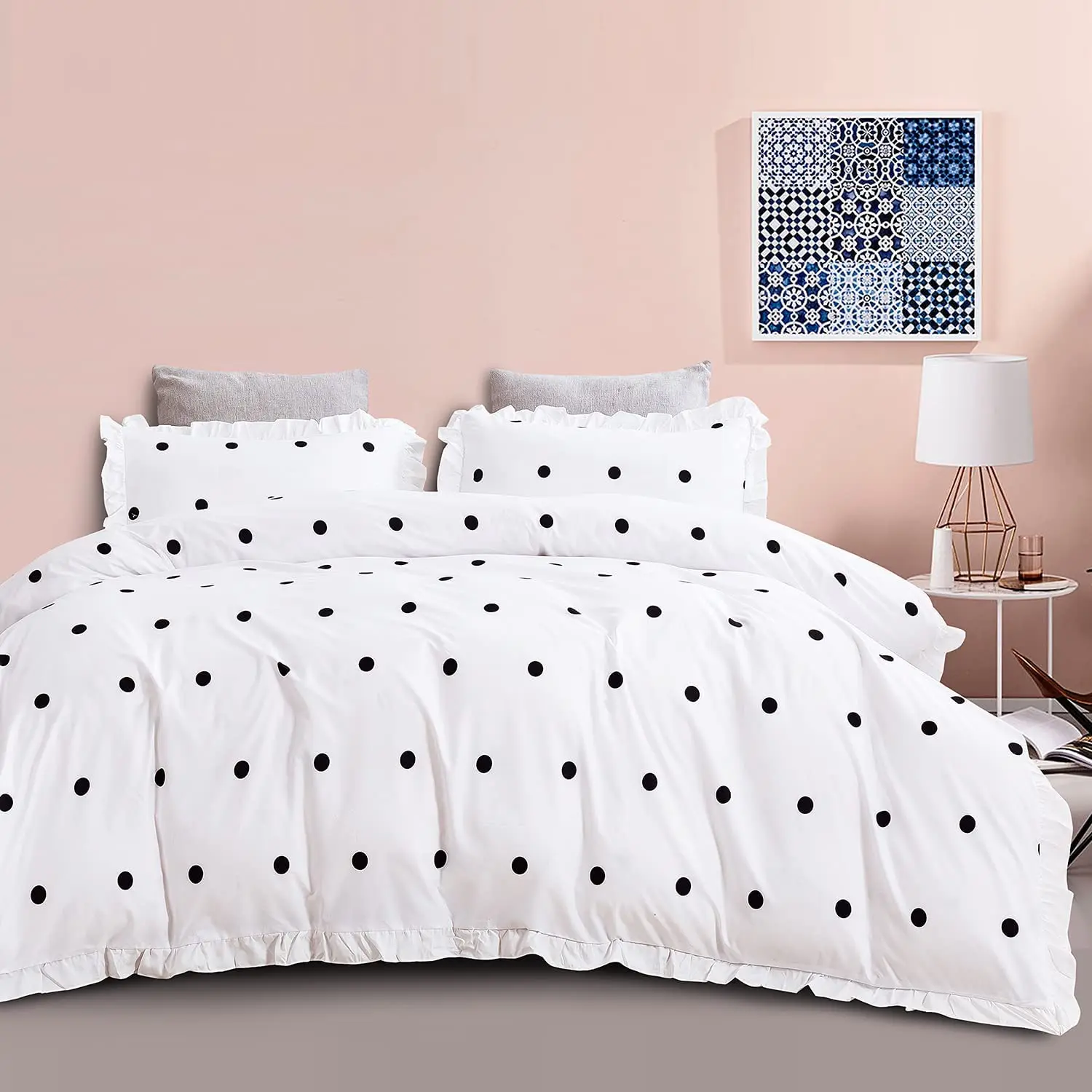 Dotted printing white bed sheets sets bed quiliti comfort duvet cover comfort set