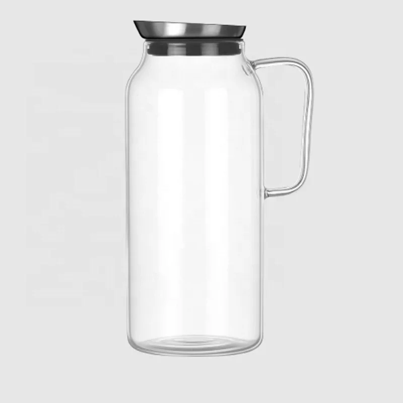 Custom Handmade Lead Free Glass Water Jug With Stainless Steel Lid For Dishwasher And Stovetop Borosilicate Glass Water Pitcher