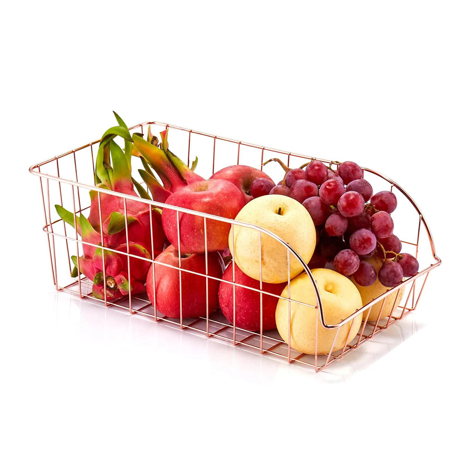 Minimalist Metal Wire Storage Basket Rose Gold Freezer Pantry Steel Grid Basket