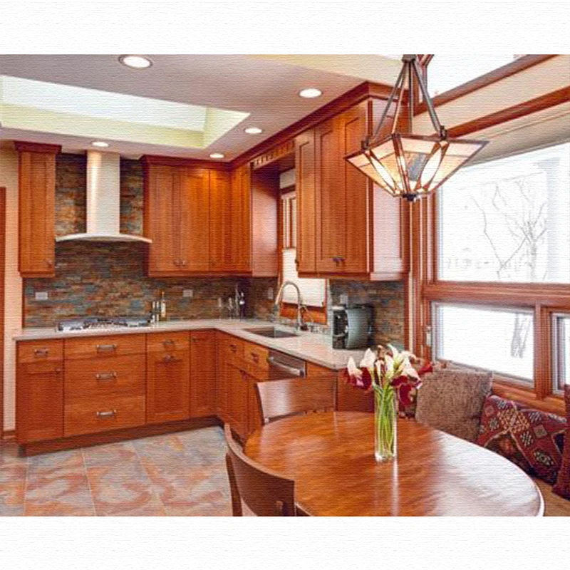 Красные кухонные шкафы и кухонный шкаф из массива тополя шейкер в стиле вишни