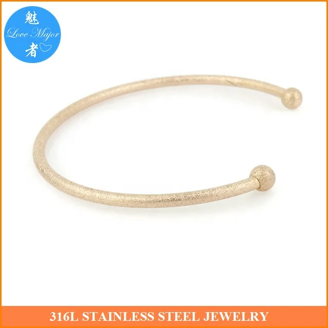Rose Gold Plated Sand Blasting Cuff Bangle Fashion Jewelry Rigid Fit Stainless Steel Bangle For Women